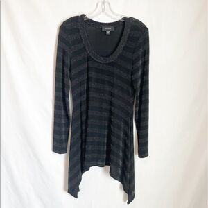 Karen Kane Long Sleeve Black Silver Sparkly Top L